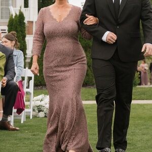 Oleg Cassini Mauve Lace Long Sleeve Dress